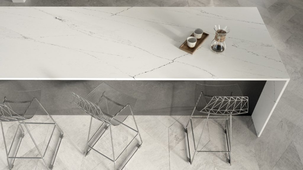 Marble effect thin worktop with coffee